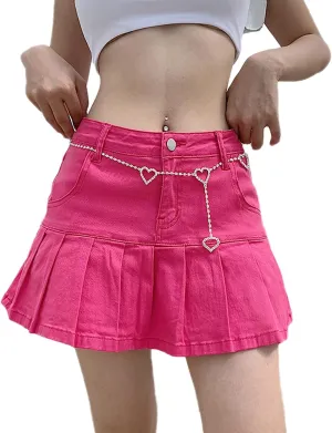 Low Rise Cargo Mini Skirts for Women Sexy Pleated Mini Skirt Fashion Clubwear Streetwear Denim Mini Skirt