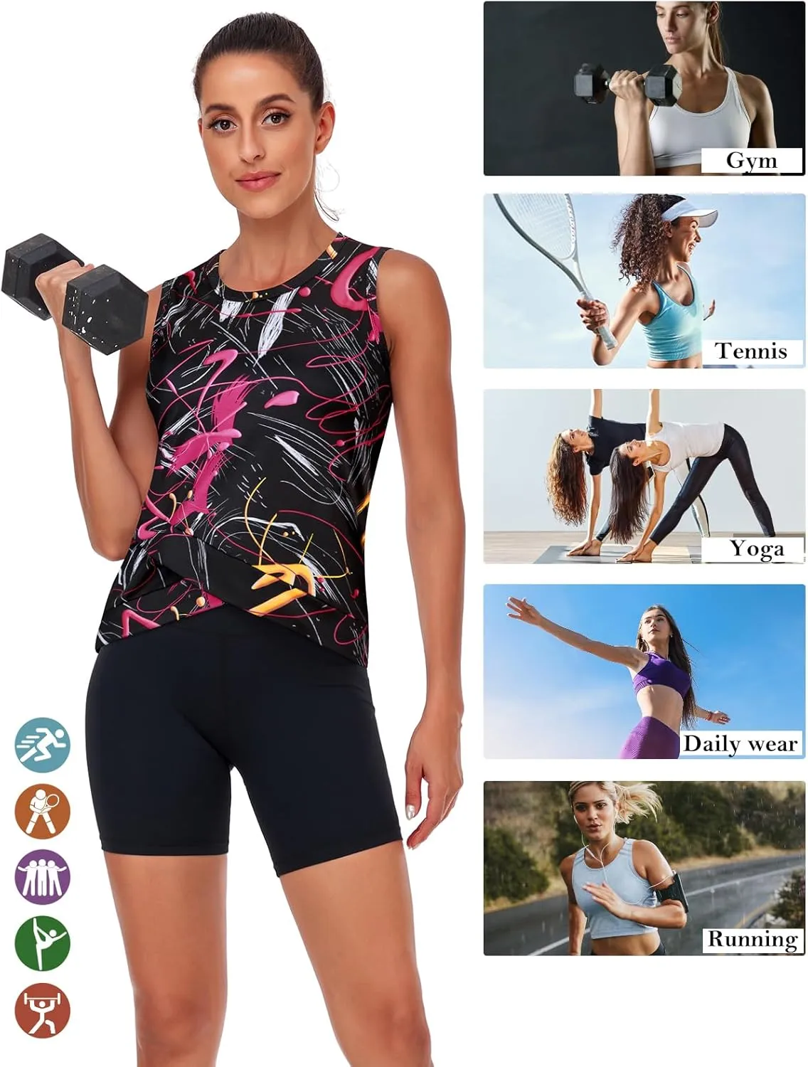 LURANEE Women's Workout Athletic Tank Tops Quick Dry Sun Protection Yoga Gym Crop Sleeveless Shirts