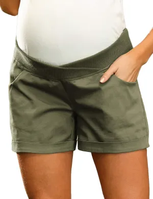 Maacie Maternity Shorts for Women Under Belly Cross Waist Casual Shorts with Pockets