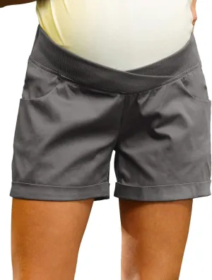 Maacie Maternity Shorts for Women Under Belly Cross Waist Casual Shorts with Pockets