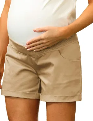 Maacie Maternity Shorts for Women Under Belly Cross Waist Casual Shorts with Pockets