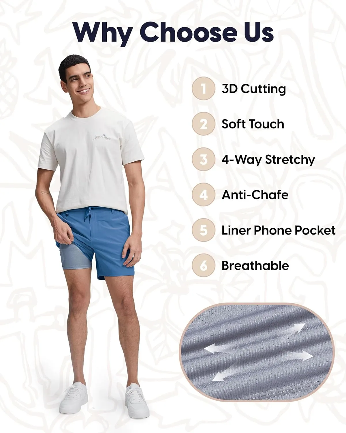maamgic Mens Casual Shorts with Compression Liner 5/7 Inch Classic Fit Khaki Shorts