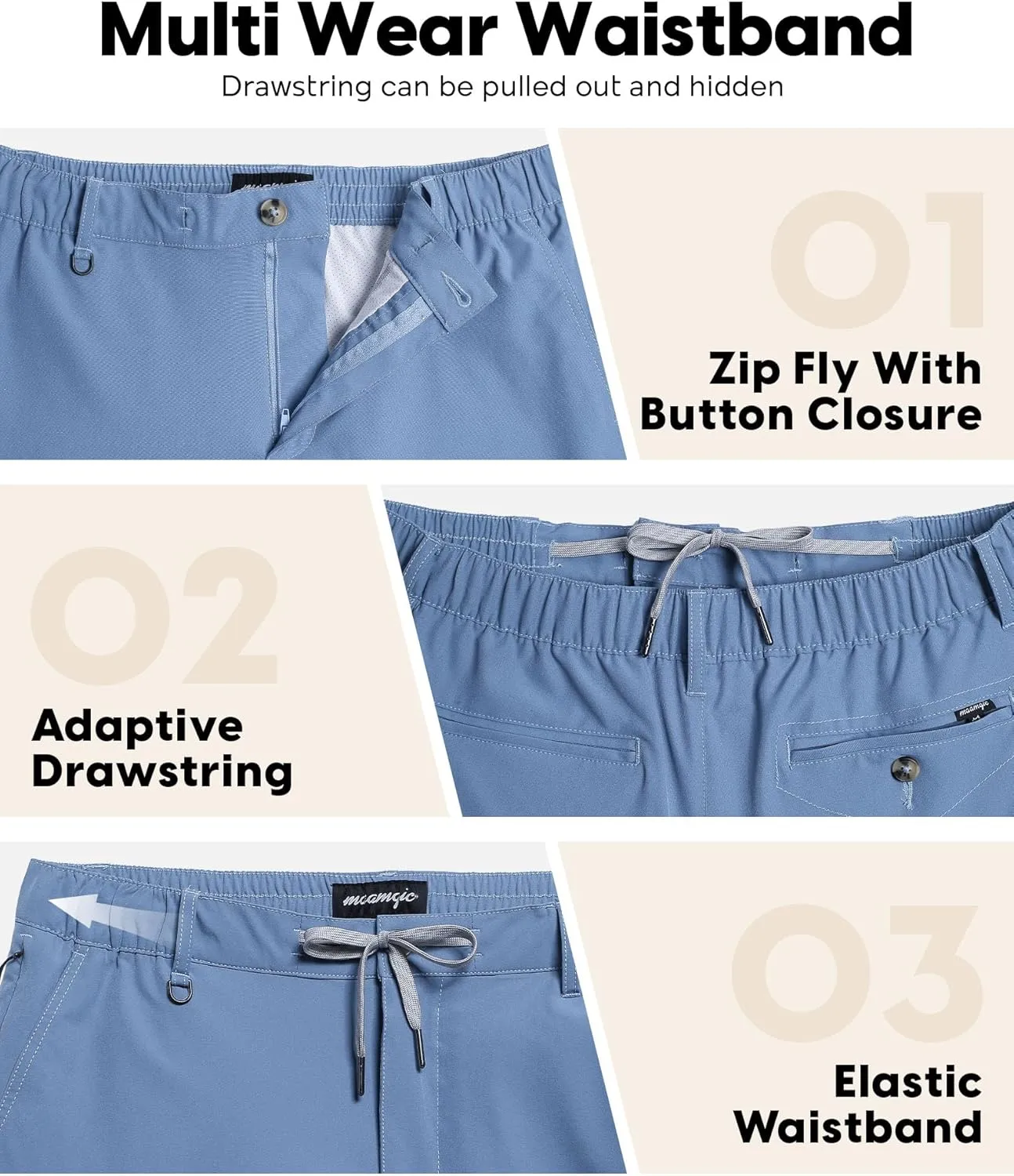 maamgic Mens Casual Shorts with Compression Liner 5/7 Inch Classic Fit Khaki Shorts