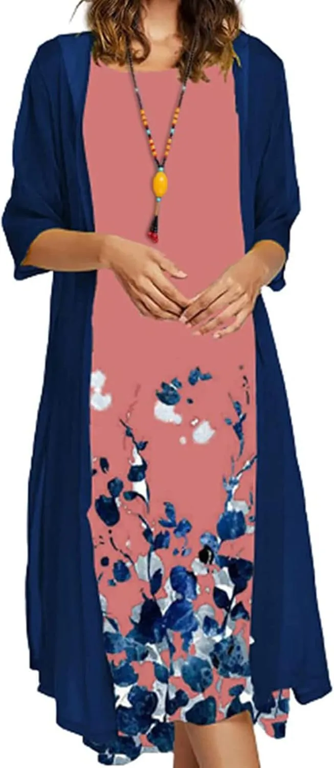 Maxi Dress for Women,Summer Casual Two Piece Set Wedding Guest Plus Size Elegant Floral Boho Beach Sundress