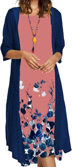 Maxi Dress for Women,Summer Casual Two Piece Set Wedding Guest Plus Size Elegant Floral Boho Beach Sundress