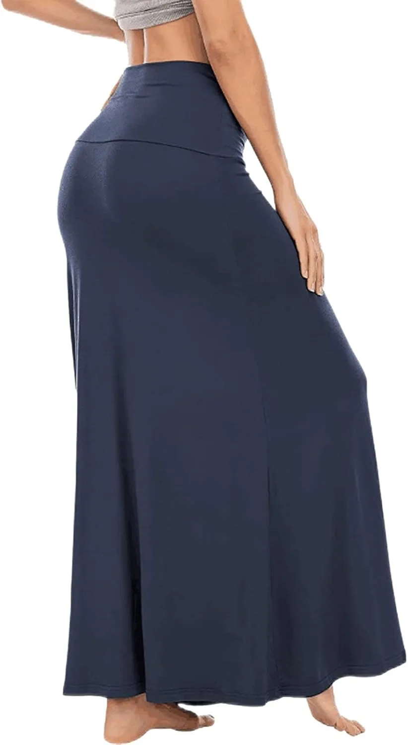Maxi Skirts for Women 2025 Summer Ruched High Elastic High Waist Solid Color Flare A-Line Long Skirt