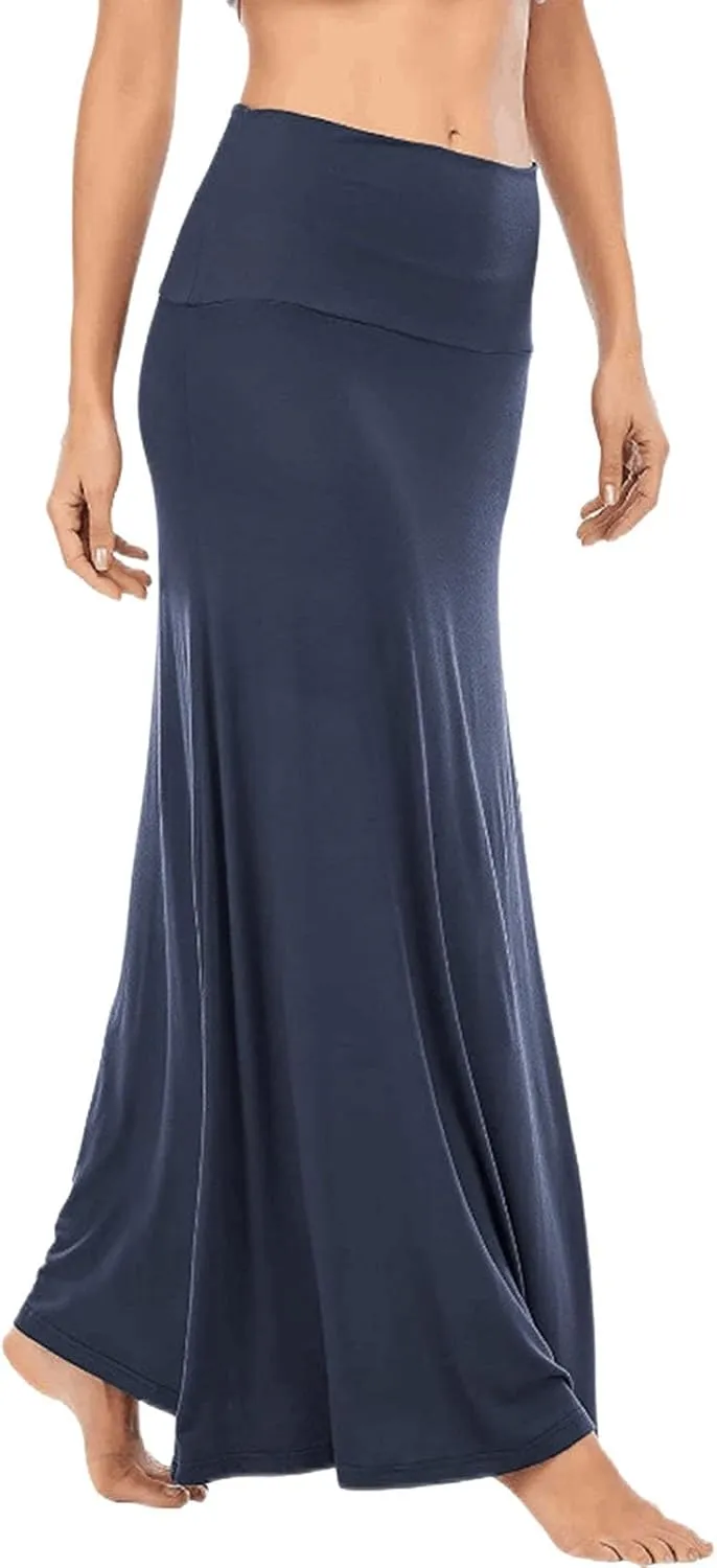 Maxi Skirts for Women 2025 Summer Ruched High Elastic High Waist Solid Color Flare A-Line Long Skirt