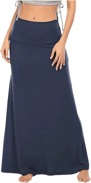 Maxi Skirts for Women 2025 Summer Ruched High Elastic High Waist Solid Color Flare A-Line Long Skirt