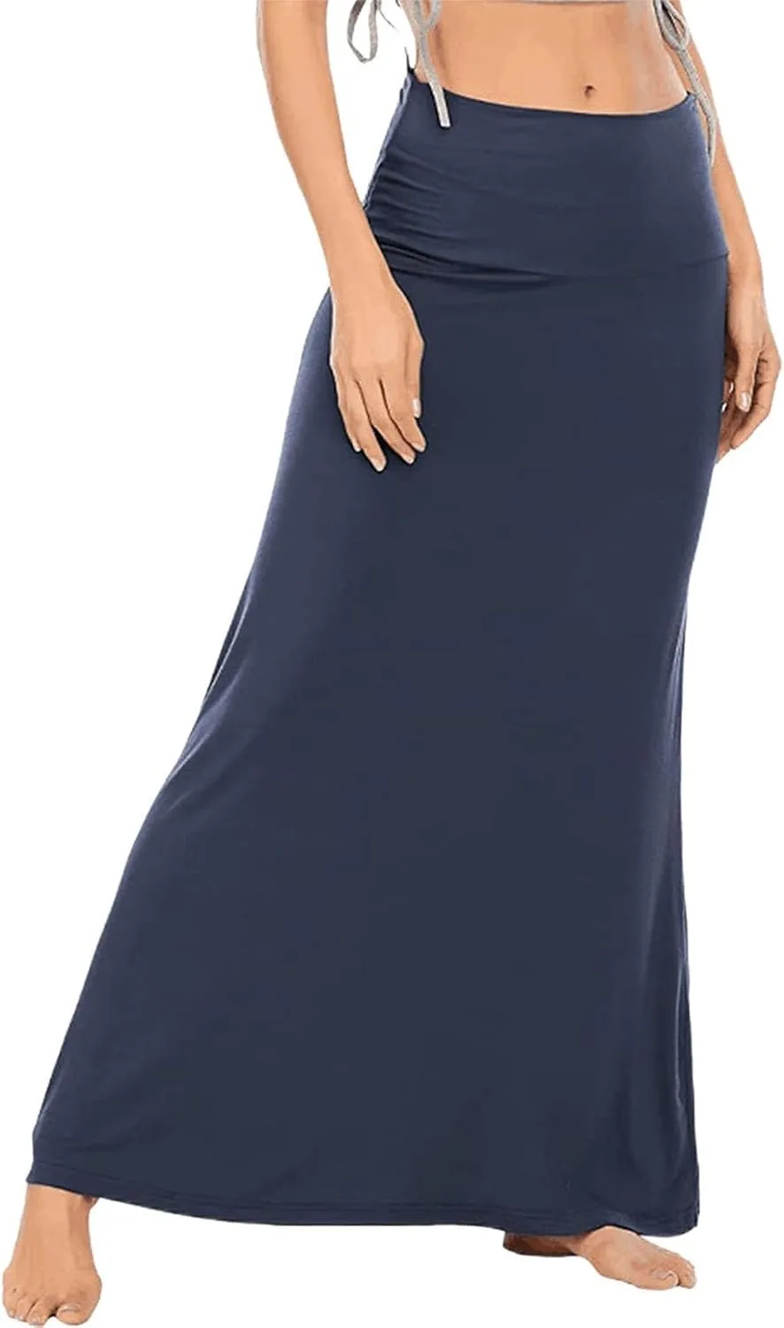 Maxi Skirts for Women 2025 Summer Ruched High Elastic High Waist Solid Color Flare A-Line Long Skirt