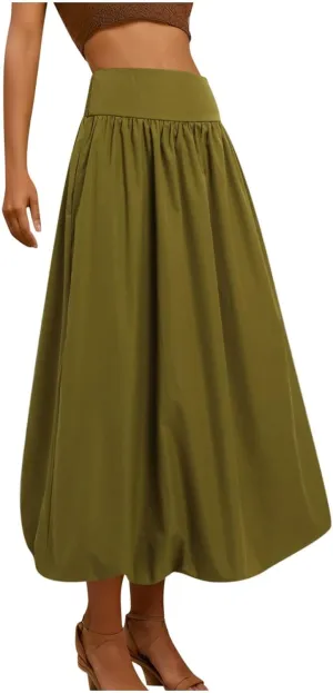 Maxi Skirts for Women 2025 Summer Vacation Flowy Elastic High Waisted Swing A Line Long Skirt