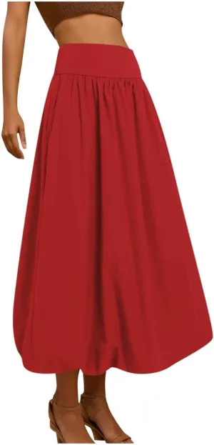 Maxi Skirts for Women 2025 Summer Vacation Flowy Elastic High Waisted Swing A Line Long Skirt