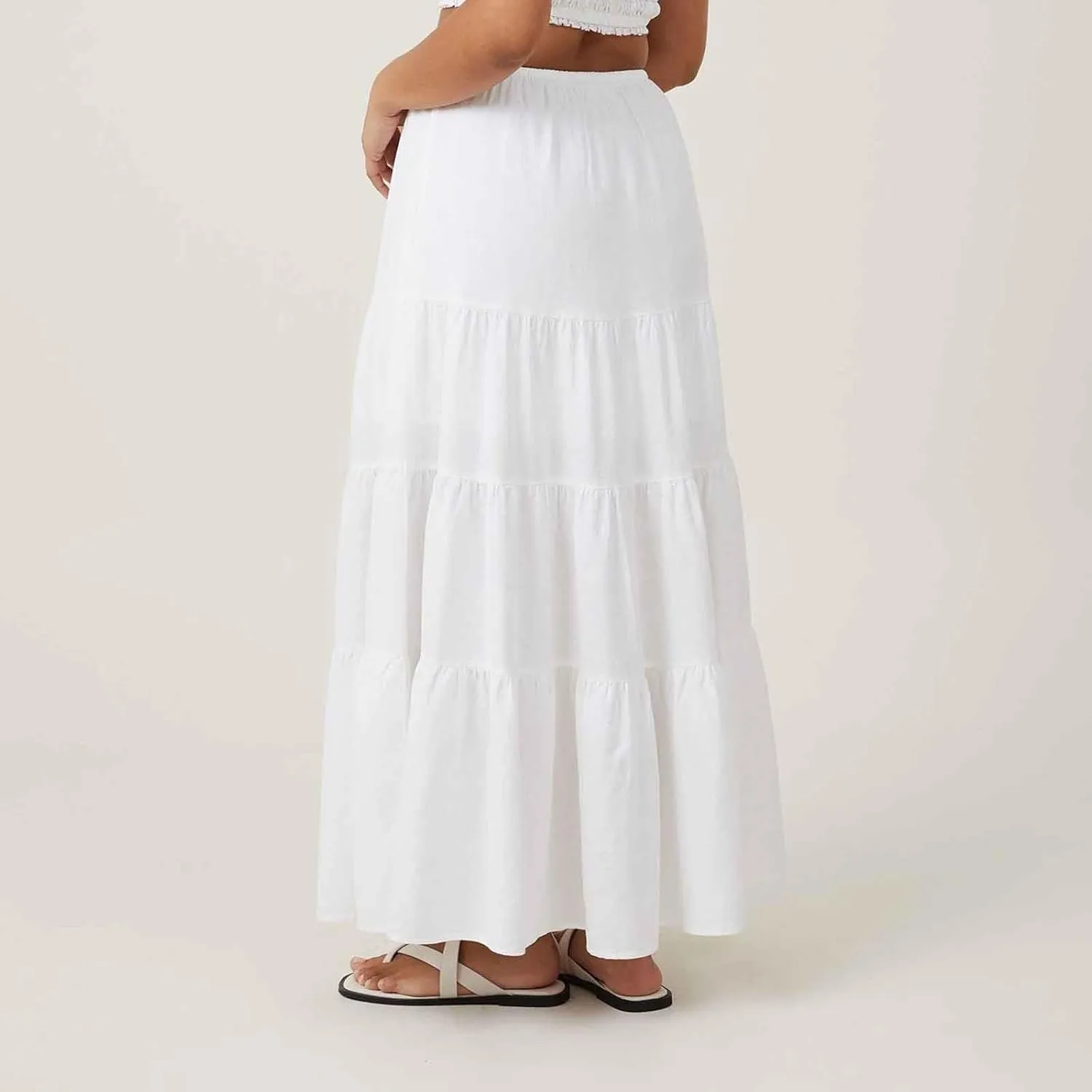 Maxi Skirts for Women Tiered Long Skirts High Waisted Pleated A Line Skirt Flowy Elastic Waist Skirt with Drawstring