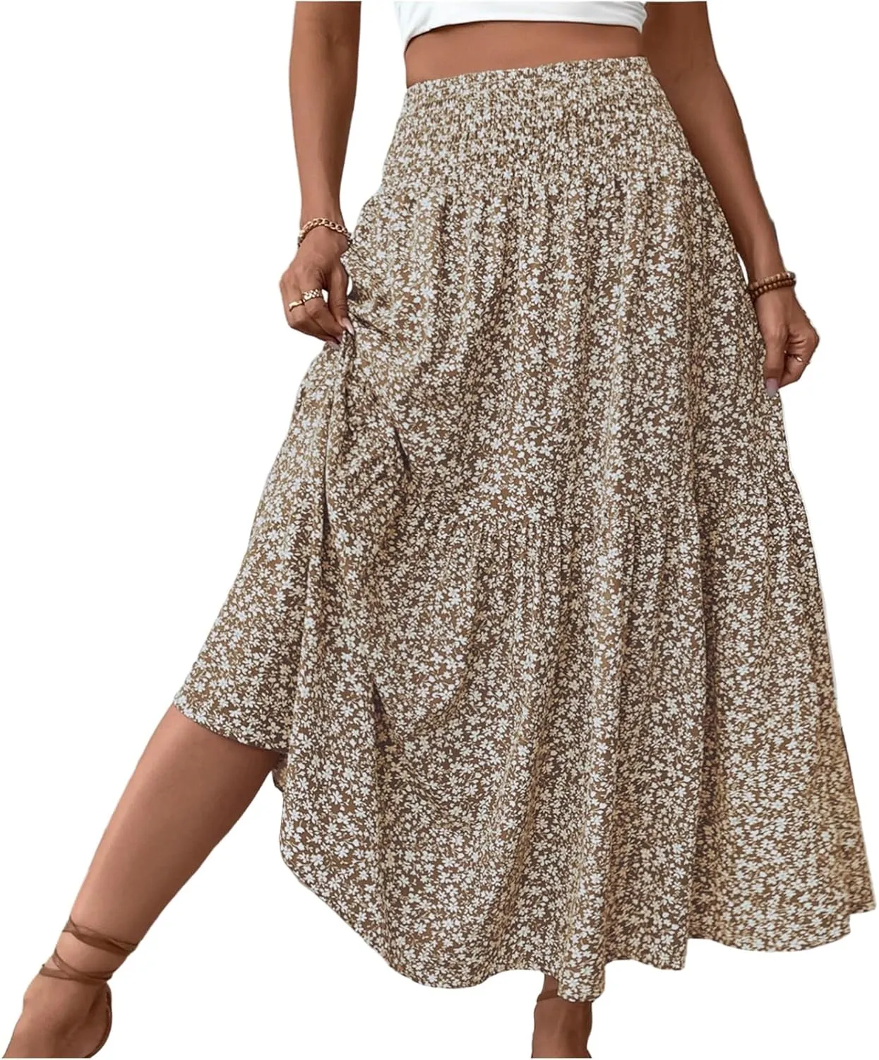 Maxi Skirts for Women,Flowy Long Skirts 2025 Trendy Pleated High Waisted Womens Boho Maxi Skirt with Pockets
