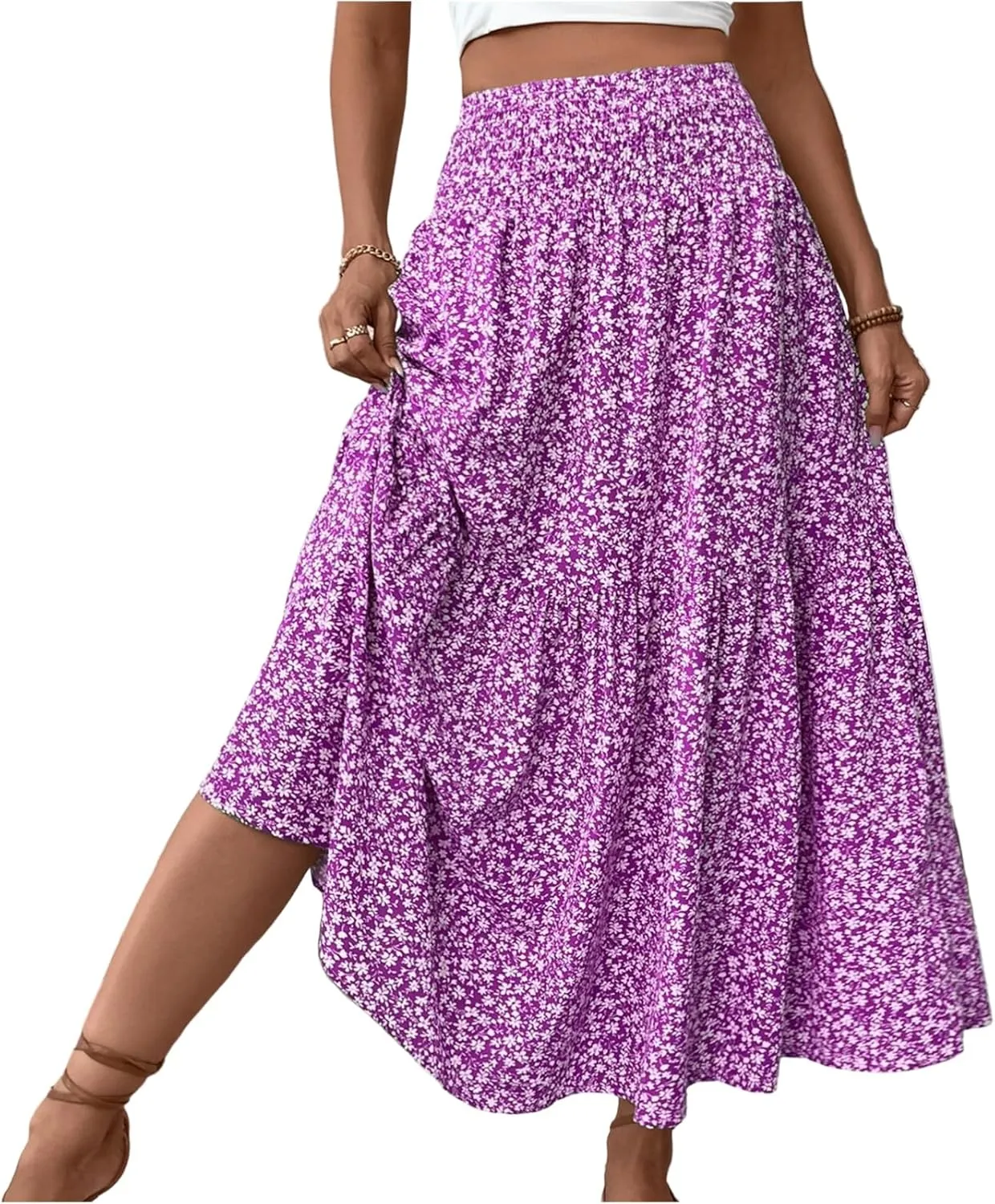 Maxi Skirts for Women,Flowy Long Skirts 2025 Trendy Pleated High Waisted Womens Boho Maxi Skirt with Pockets