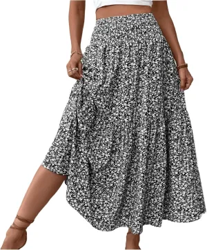 Maxi Skirts for Women,Flowy Long Skirts 2025 Trendy Pleated High Waisted Womens Boho Maxi Skirt with Pockets