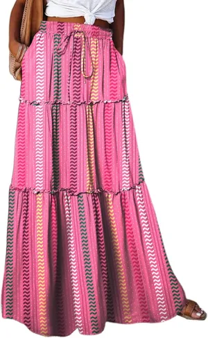 Maxi Skirts for Women,High Waisted Trendy Womens Boho Maxi Skirt with Pockets Pleated Flowy Long Skirts 2025