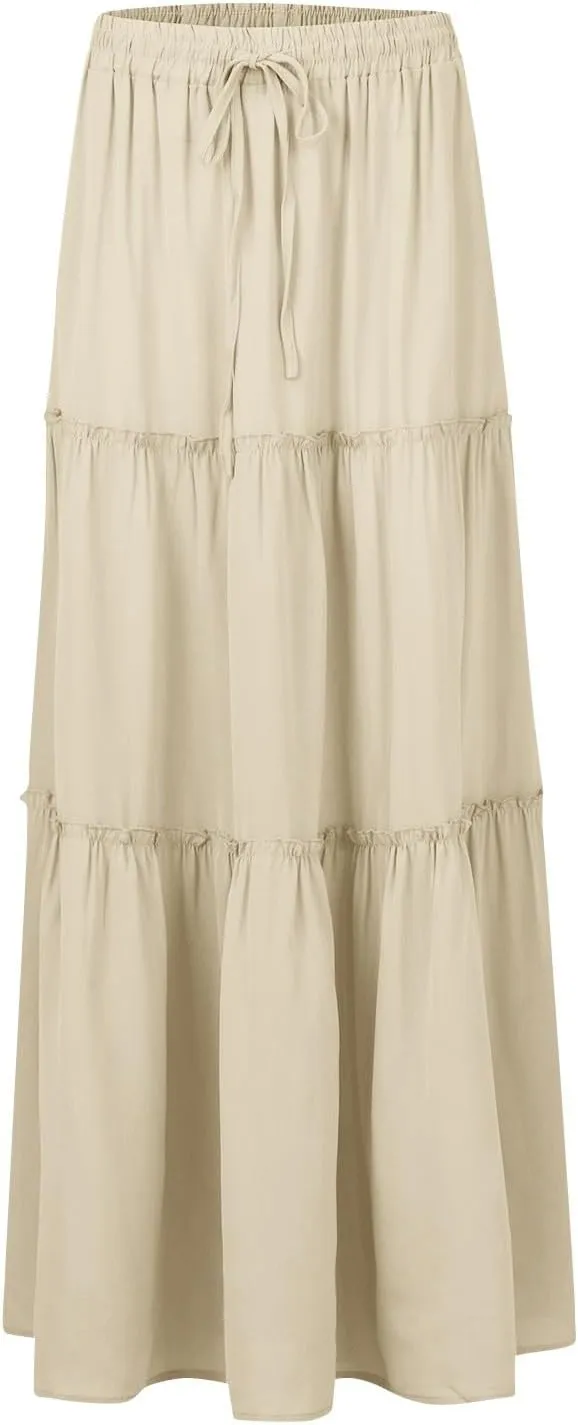 Maxi Skirts for Women,High Waisted Trendy Womens Boho Maxi Skirt with Pockets Pleated Flowy Long Skirts 2025