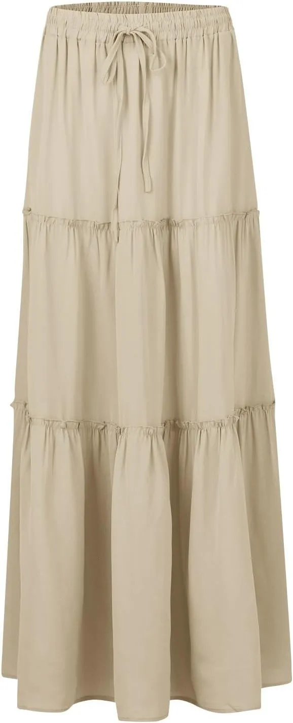 Maxi Skirts for Women,High Waisted Trendy Womens Boho Maxi Skirt with Pockets Pleated Flowy Long Skirts 2025