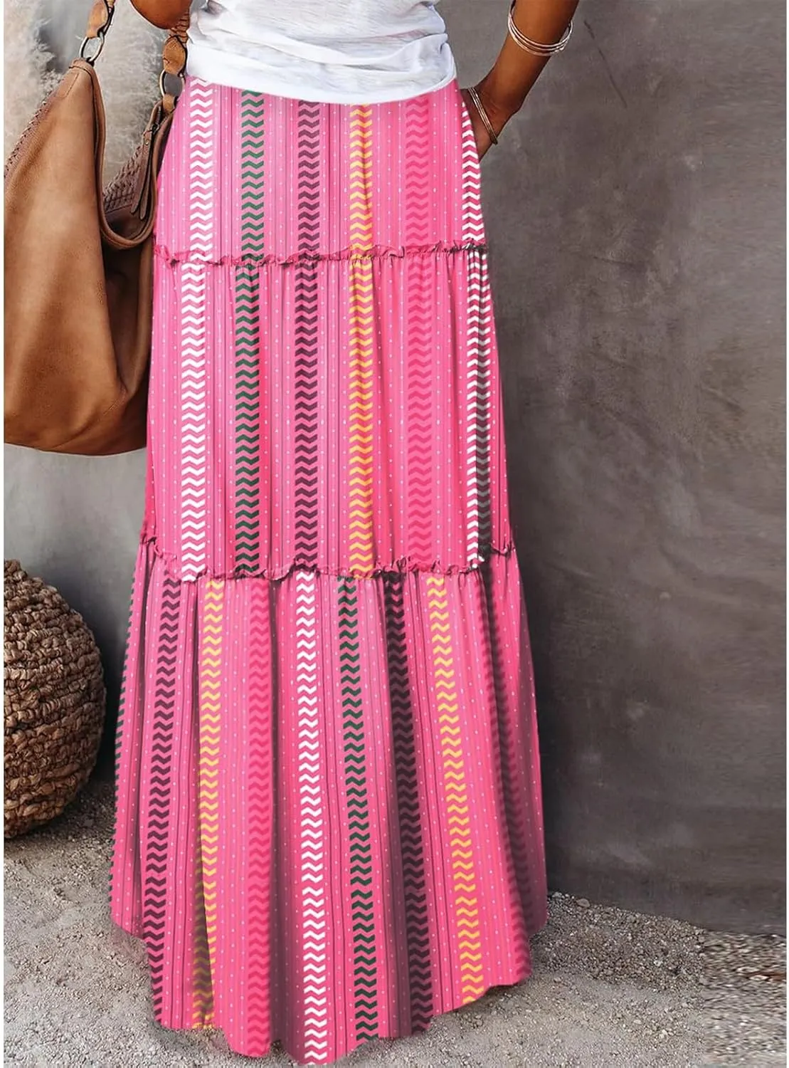 Maxi Skirts for Women,High Waisted Trendy Womens Boho Maxi Skirt with Pockets Pleated Flowy Long Skirts 2025