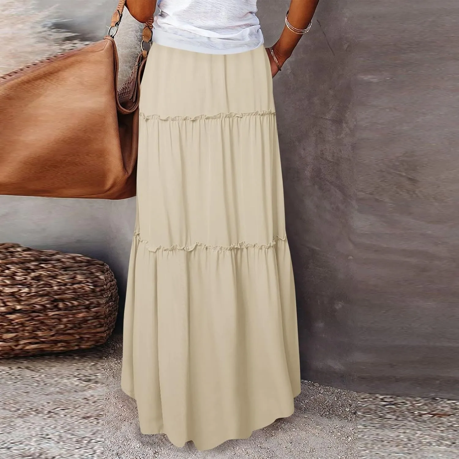 Maxi Skirts for Women,High Waisted Trendy Womens Boho Maxi Skirt with Pockets Pleated Flowy Long Skirts 2025