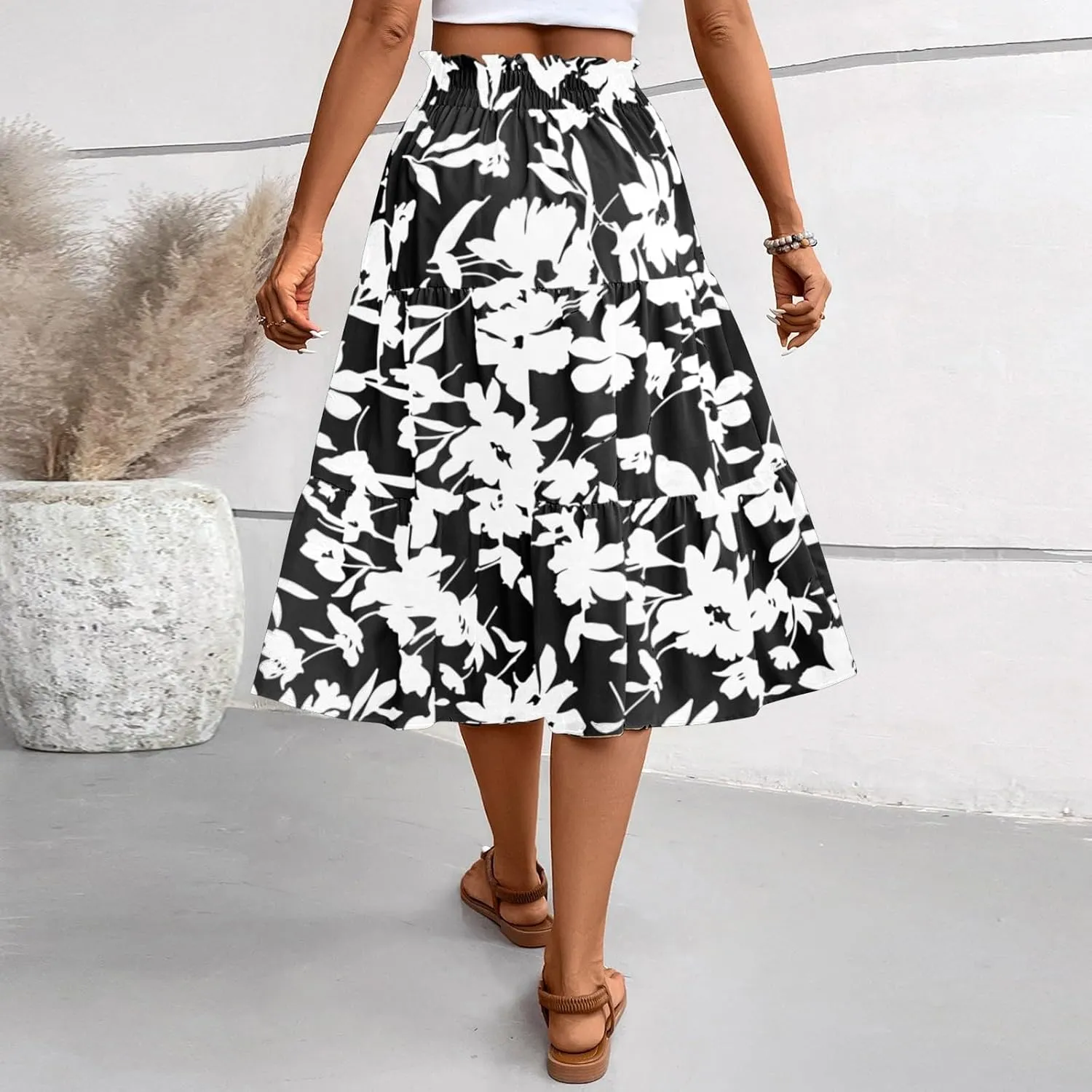 Maxi Skirts for Women,Trendy High Waisted Womens Boho Maxi Skirt with Pockets Pleated Flowy Long Skirts 2025