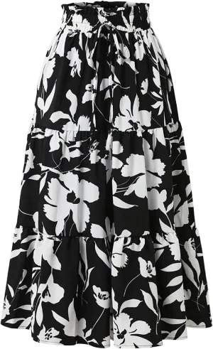 Maxi Skirts for Women,Trendy High Waisted Womens Boho Maxi Skirt with Pockets Pleated Flowy Long Skirts 2025