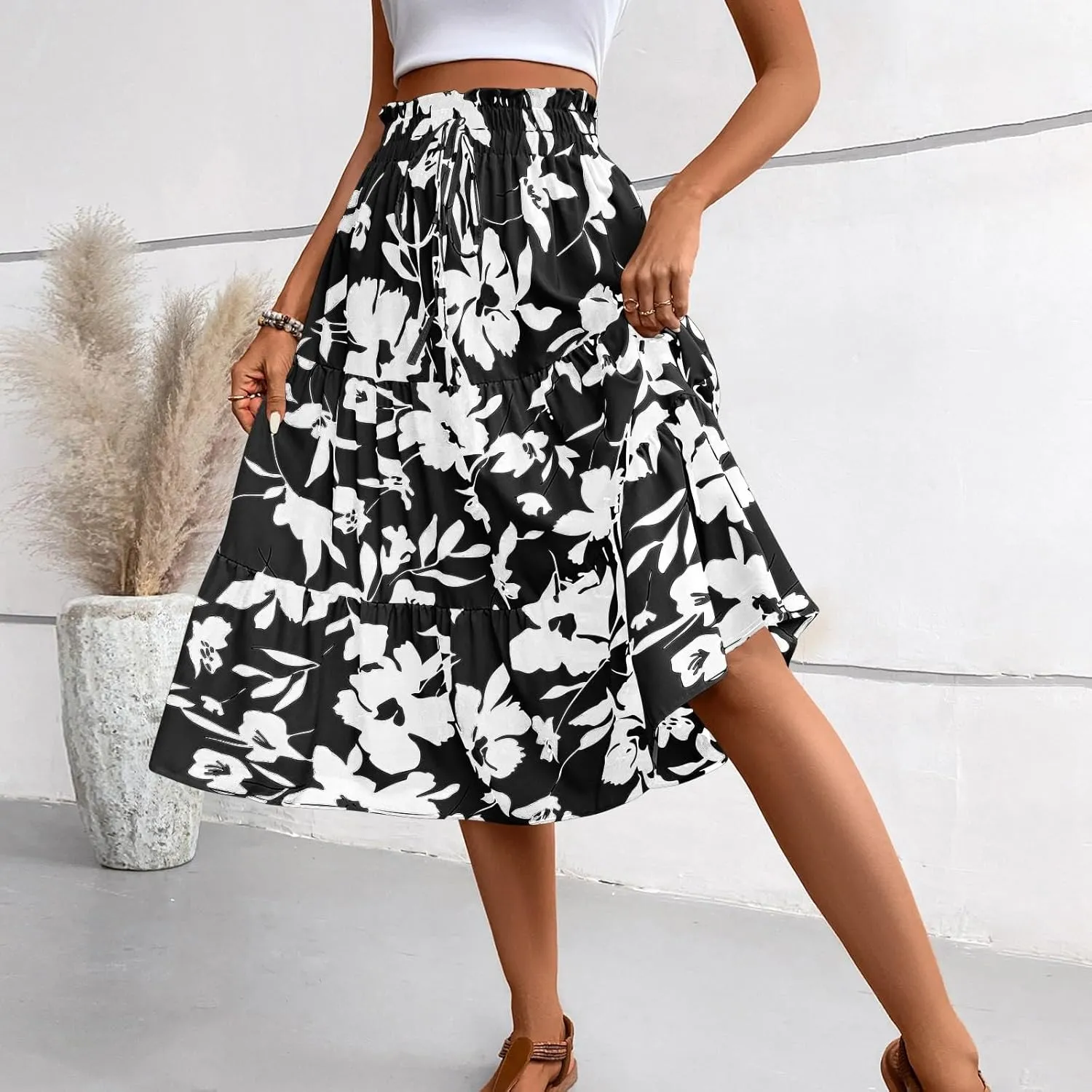Maxi Skirts for Women,Trendy High Waisted Womens Boho Maxi Skirt with Pockets Pleated Flowy Long Skirts 2025