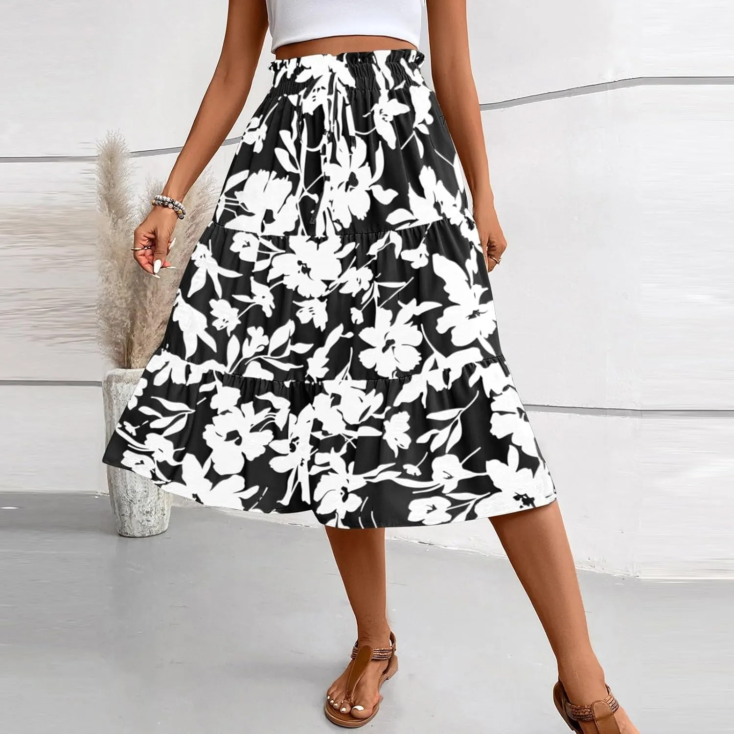 Maxi Skirts for Women,Trendy High Waisted Womens Boho Maxi Skirt with Pockets Pleated Flowy Long Skirts 2025