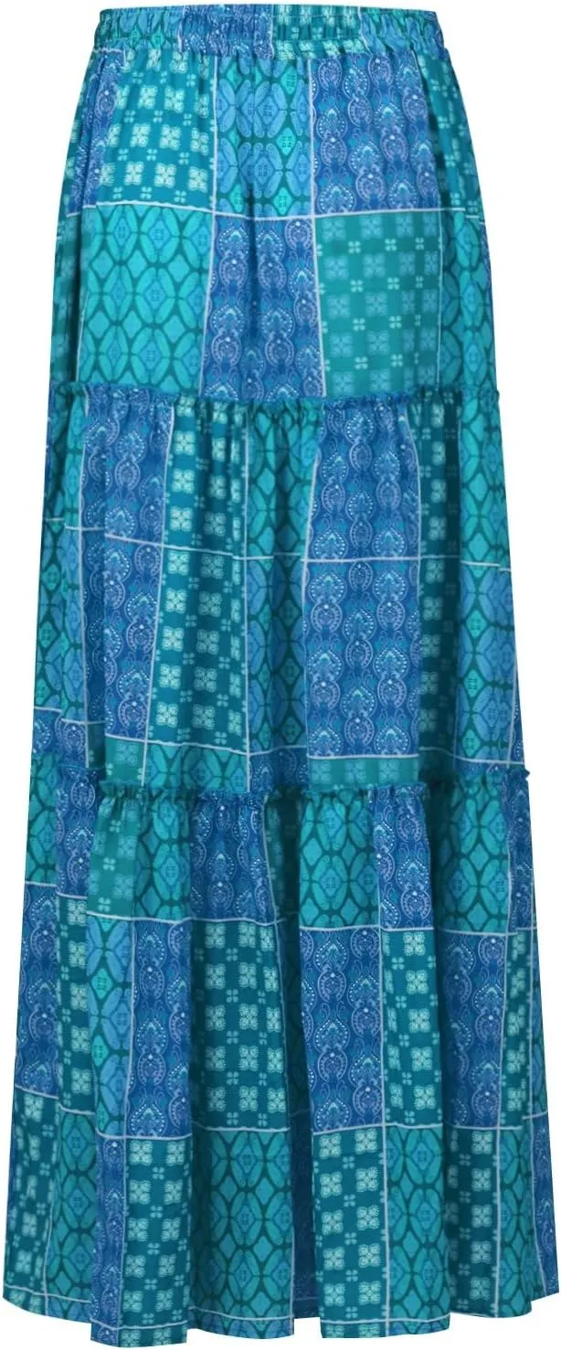 Maxi Skirts for Women,Womens Boho Maxi Skirt with Pockets Trendy Linen Elastic High Waisted Flowy Long Skirts 2025