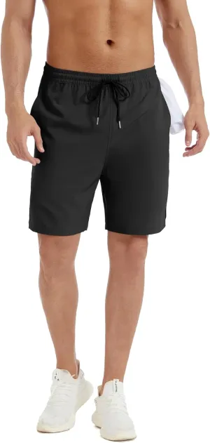 Men's Stretch Waist Casual Shorts-7" Quick Dry Running Athletic Shorts with Towel Loop