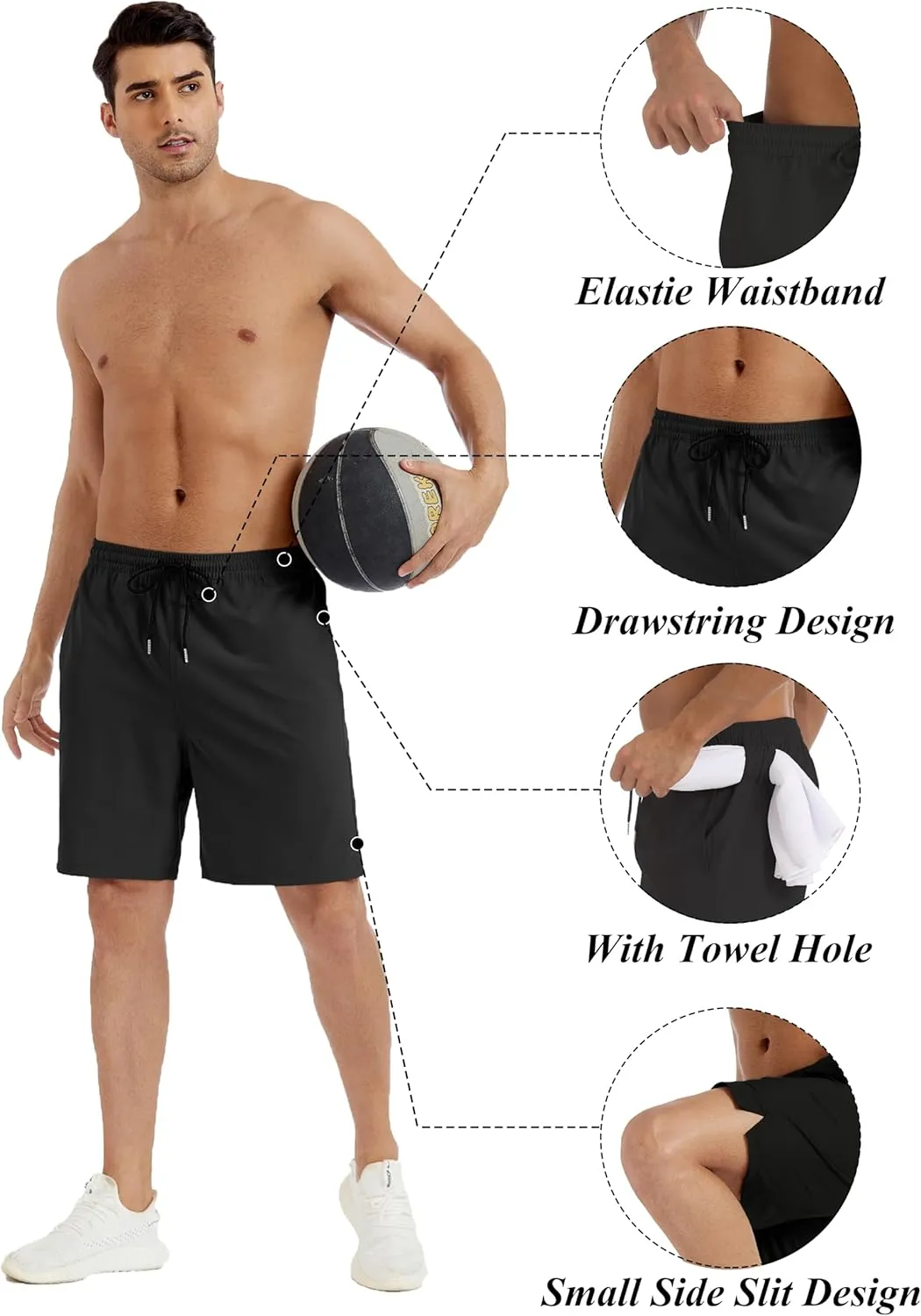 Men's Stretch Waist Casual Shorts-7" Quick Dry Running Athletic Shorts with Towel Loop
