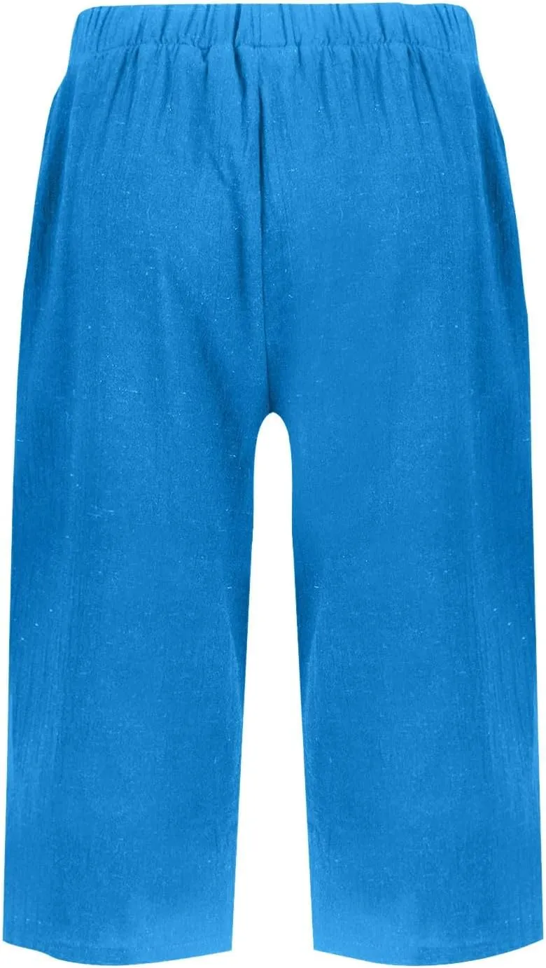 midelxp Linen Bermuda Shorts for Women High Waisted Summer-Shorts Loose Lightweight Knee Length Beach-Shorts with Pockets