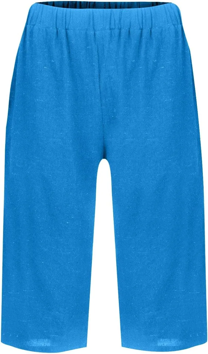 midelxp Linen Bermuda Shorts for Women High Waisted Summer-Shorts Loose Lightweight Knee Length Beach-Shorts with Pockets