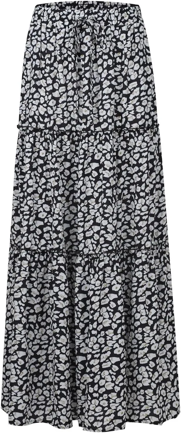 Midi Skirt,Linen Womens Boho Maxi Skirt with Pockets Trendy Flowy Long Skirts for Women 2025 Elastic High Waisted