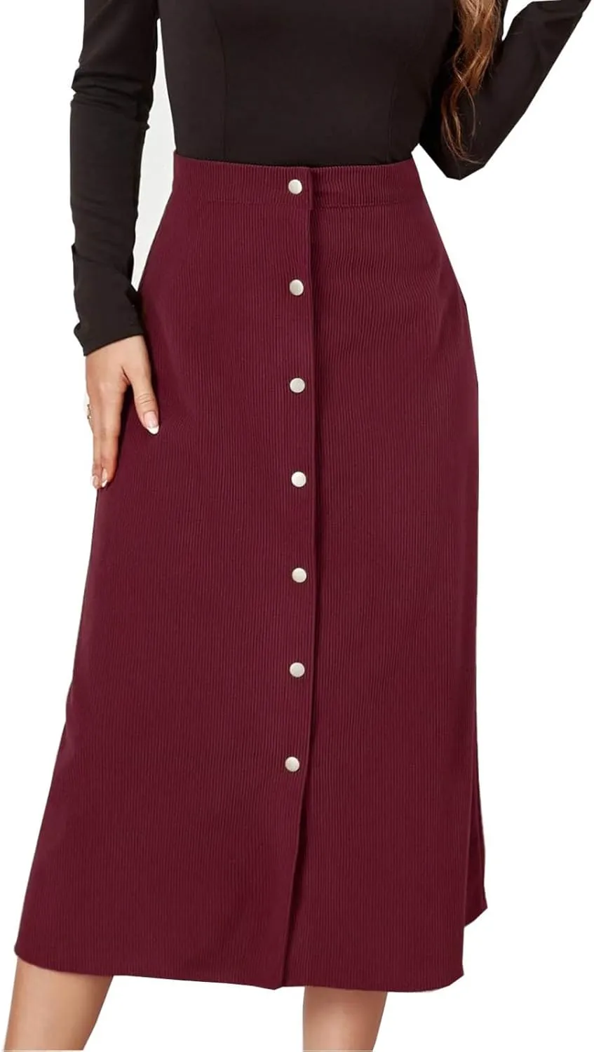 Midi Skirts for Women Trendy Corduroy Skirt Button Down High Waisted Dressy Business Casual A Line Elegant Dress 2025