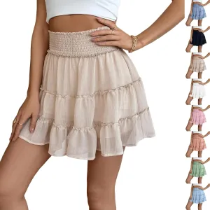Mini Skirts with Shorts for Women Cute Summer High Waisted Tiered Ruffle Short Skirt Flowy Beach Chiffon Skirt