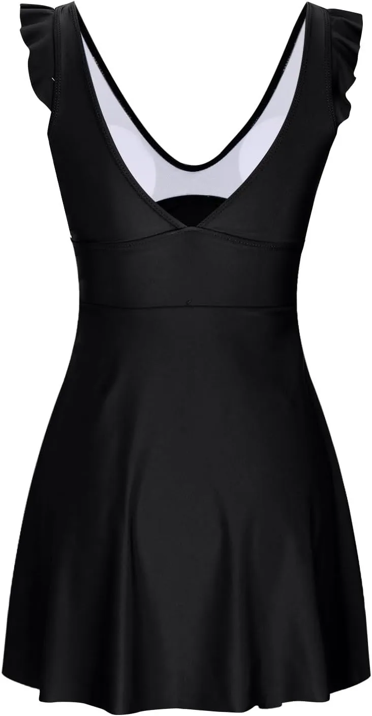 NATHGAM One Piece Swimsuit Women Wrap Vneck Tummy Control Swimsuits Cutout Ruffle Pleated Skirt Bathing Suit 1 Piece Swimwear