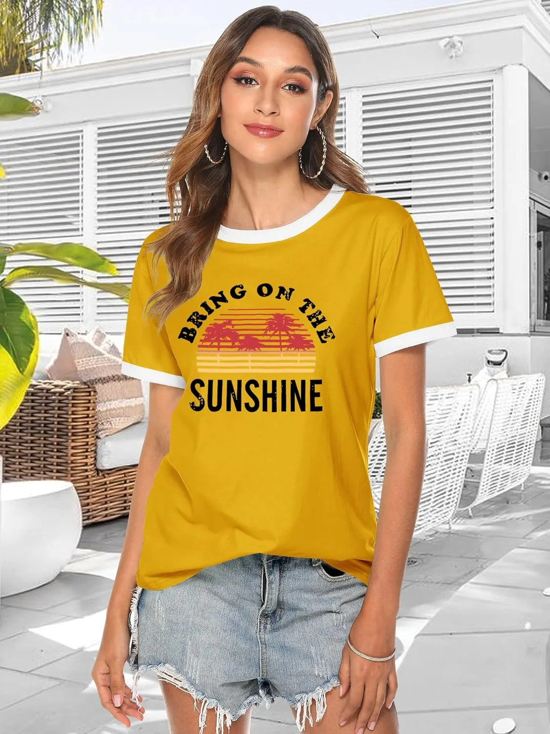 Nlife Bring On The Sunshine Graphic Long Sleeves Tees Blouses for Women Tops Sweaters for Women