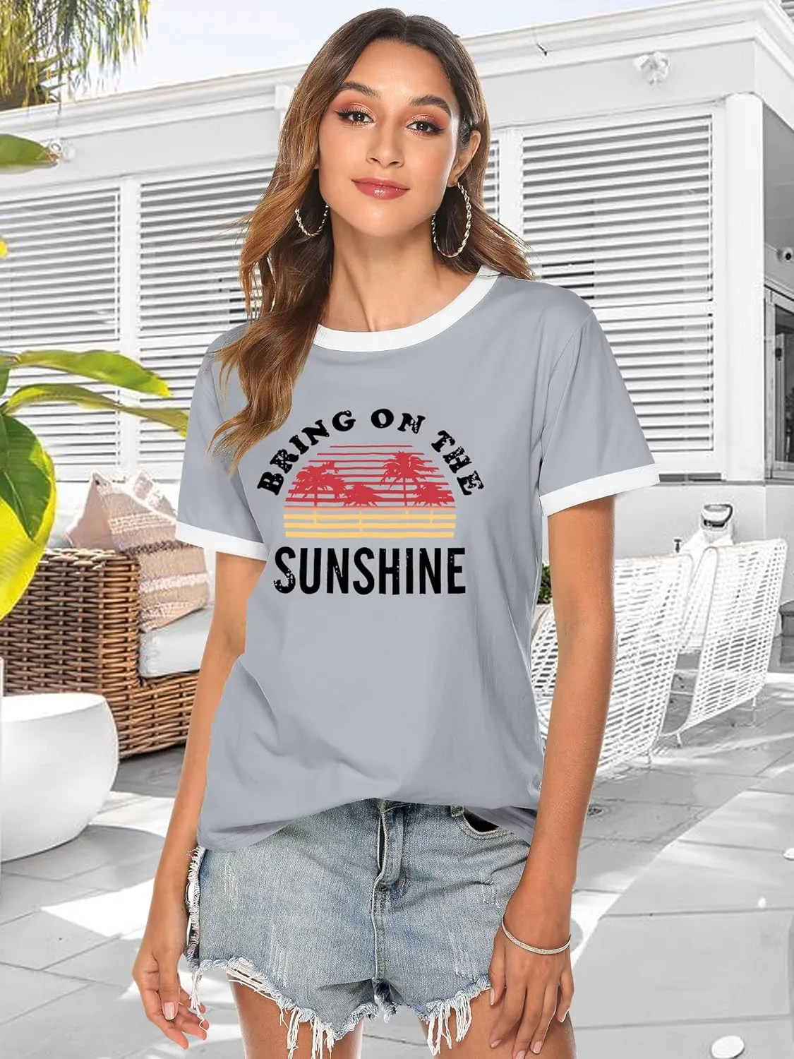 Nlife Bring On The Sunshine Graphic Long Sleeves Tees Blouses for Women Tops Sweaters for Women