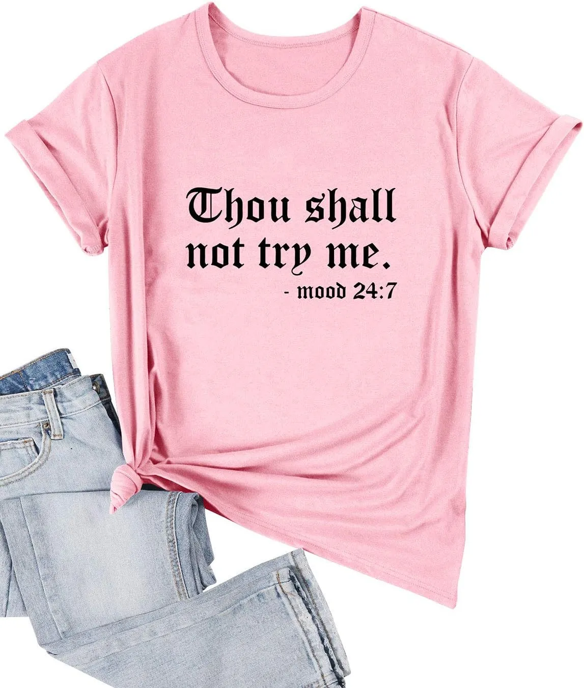Nlife Thou Shall Not Try Me Oversized Sweatershirt Graphic Tee Shirt for Womens Tshirts Ladies Tops