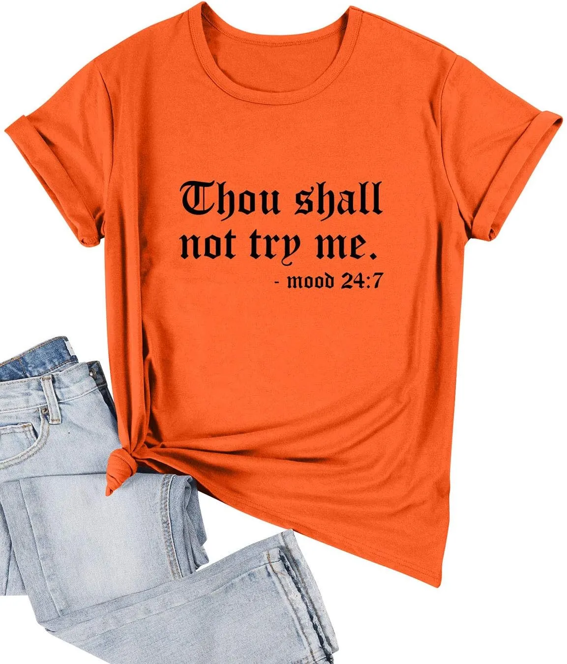Nlife Thou Shall Not Try Me Oversized Sweatershirt Graphic Tee Shirt for Womens Tshirts Ladies Tops