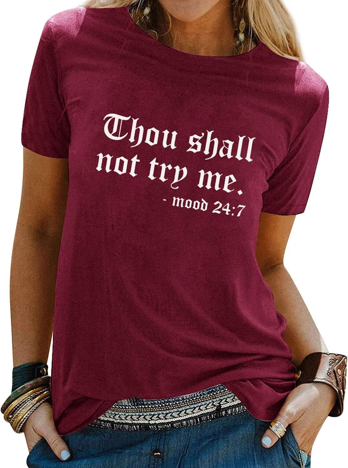 Nlife Thou Shall Not Try Me Oversized Sweatershirt Graphic Tee Shirt for Womens Tshirts Ladies Tops