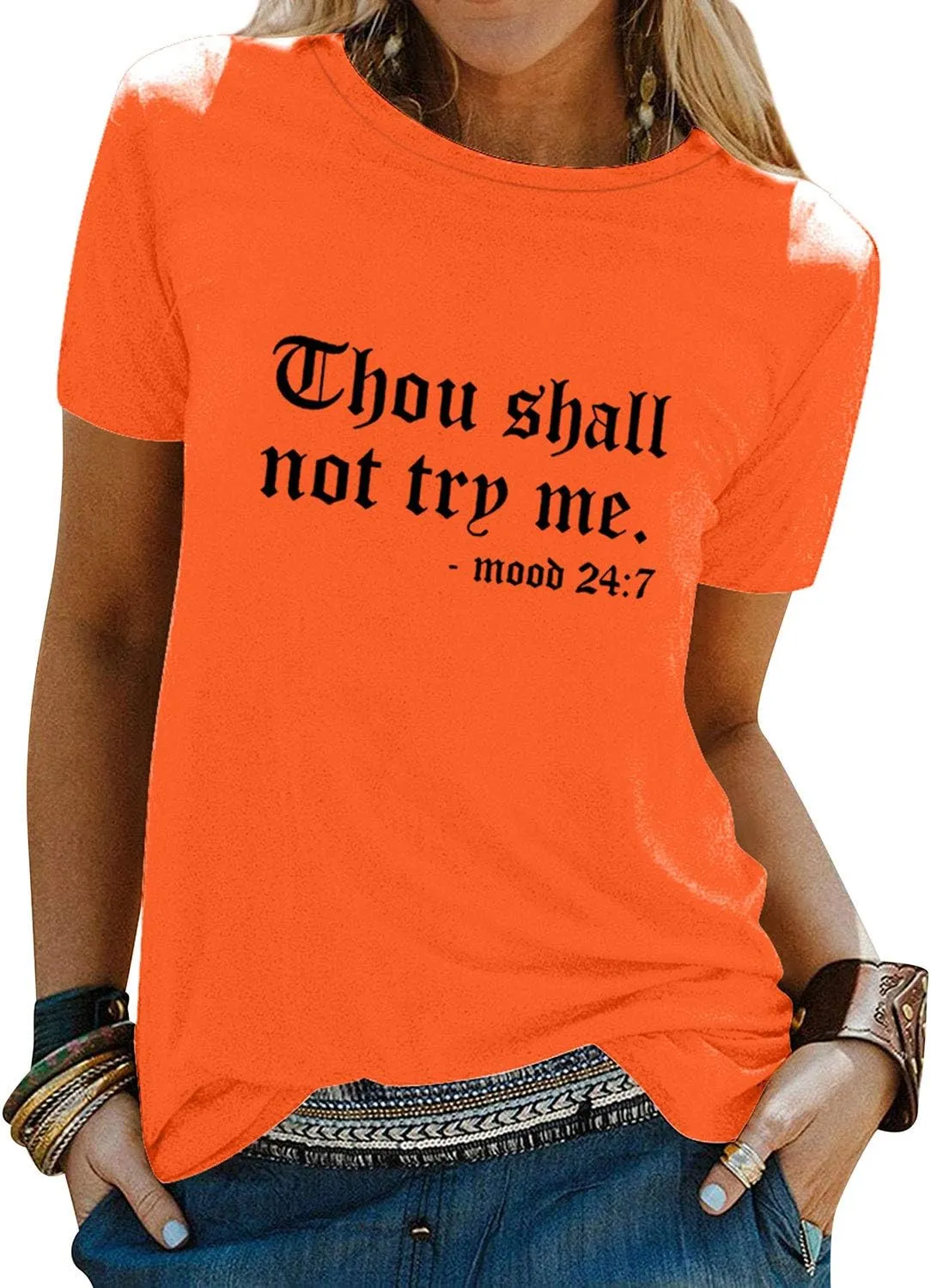 Nlife Thou Shall Not Try Me Oversized Sweatershirt Graphic Tee Shirt for Womens Tshirts Ladies Tops