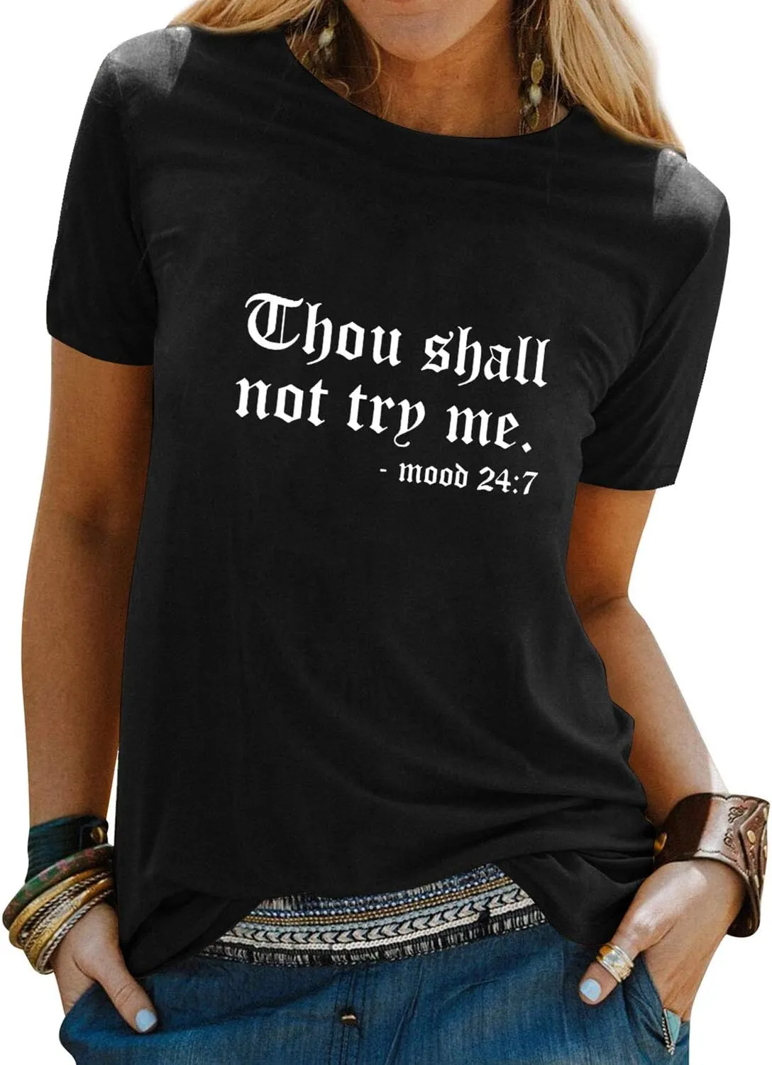 Nlife Thou Shall Not Try Me Oversized Sweatershirt Graphic Tee Shirt for Womens Tshirts Ladies Tops