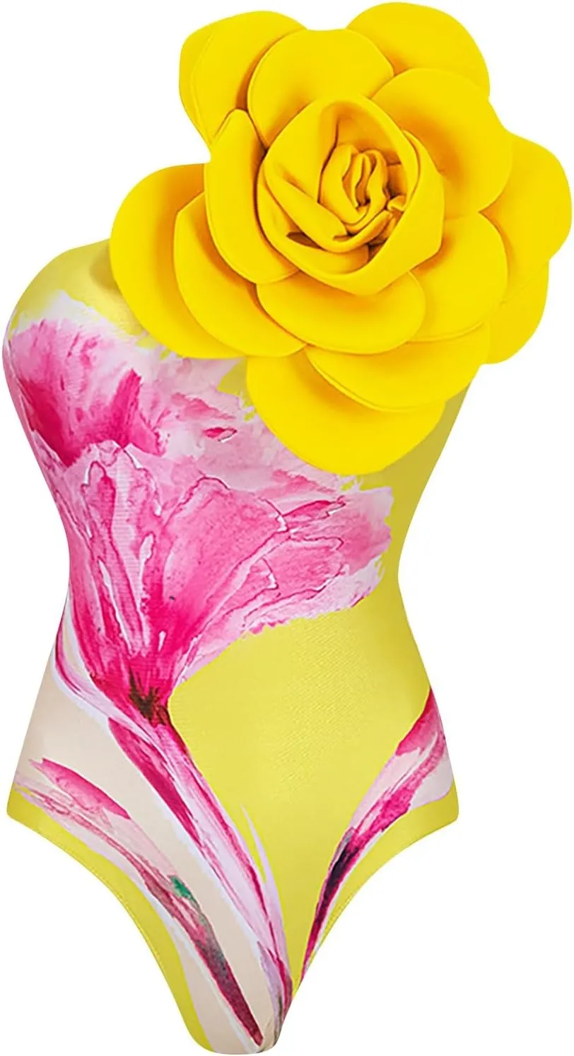 One Piece Swimsuit Women,2024 Summer Retro Print Tummy Control Bathing Suit with Beach Cover Up Wrap Skirt Sarong