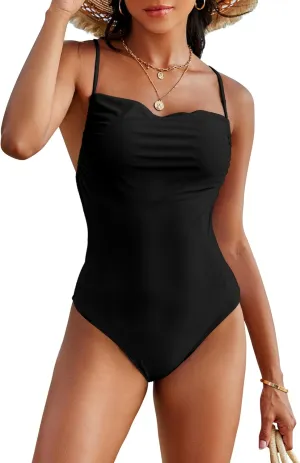 One Piece Swimsuits for Women Sexy Backless Bathing Suits Tummy Control High Cut Cheeky Bottom Tie Back Monokini