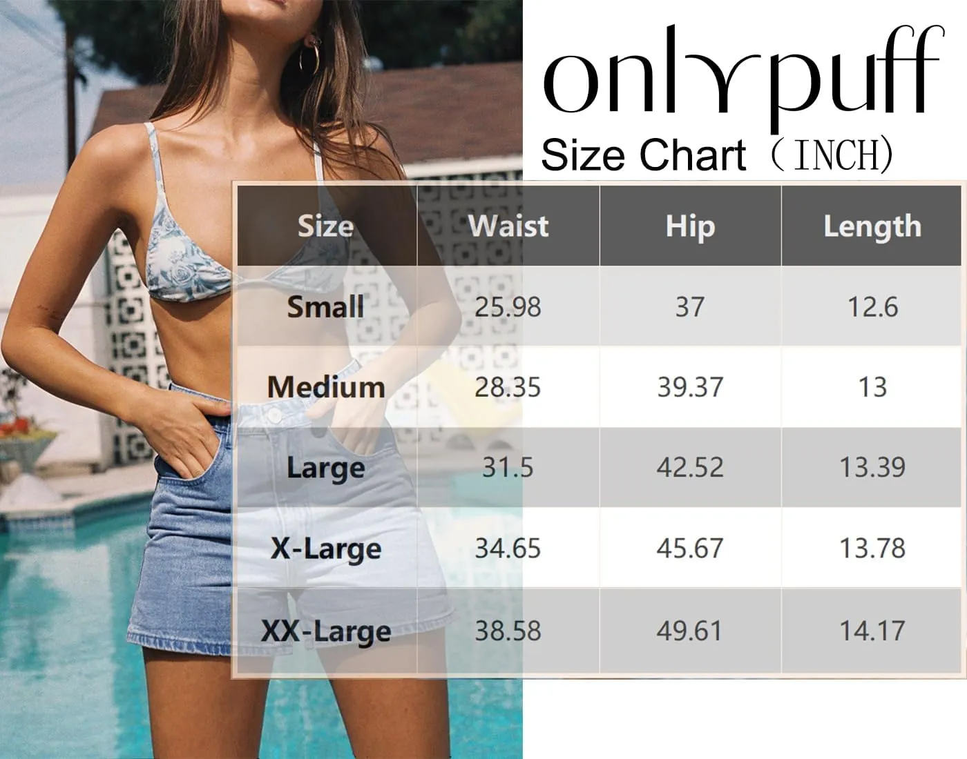 onlypuff Women's Ripped Mid Waisted Denim Shorts with Pockets