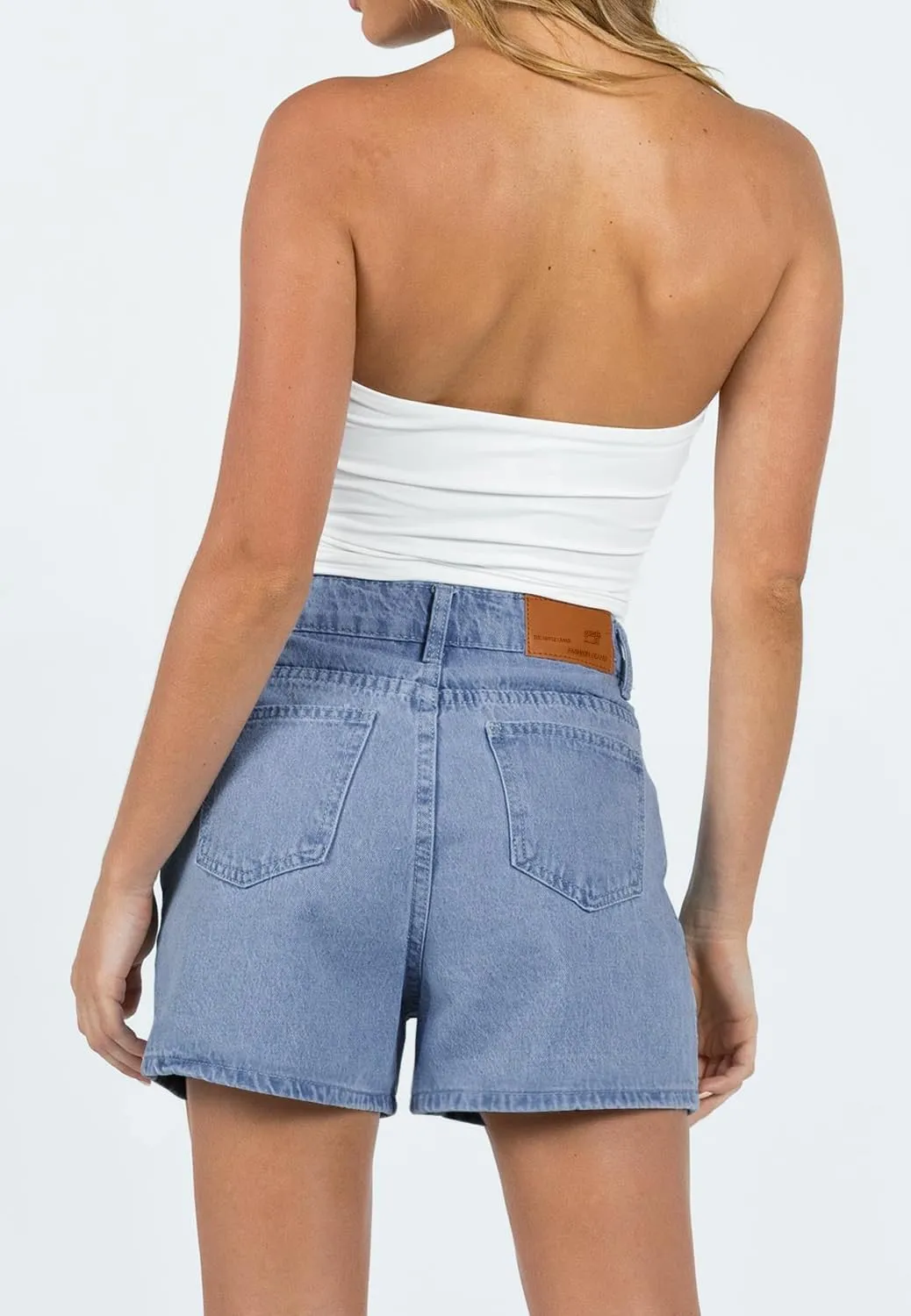 onlypuff Women's Ripped Mid Waisted Denim Shorts with Pockets