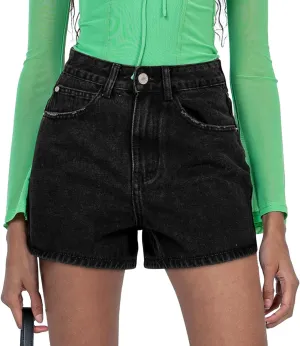 onlypuff Women's Ripped Mid Waisted Denim Shorts with Pockets