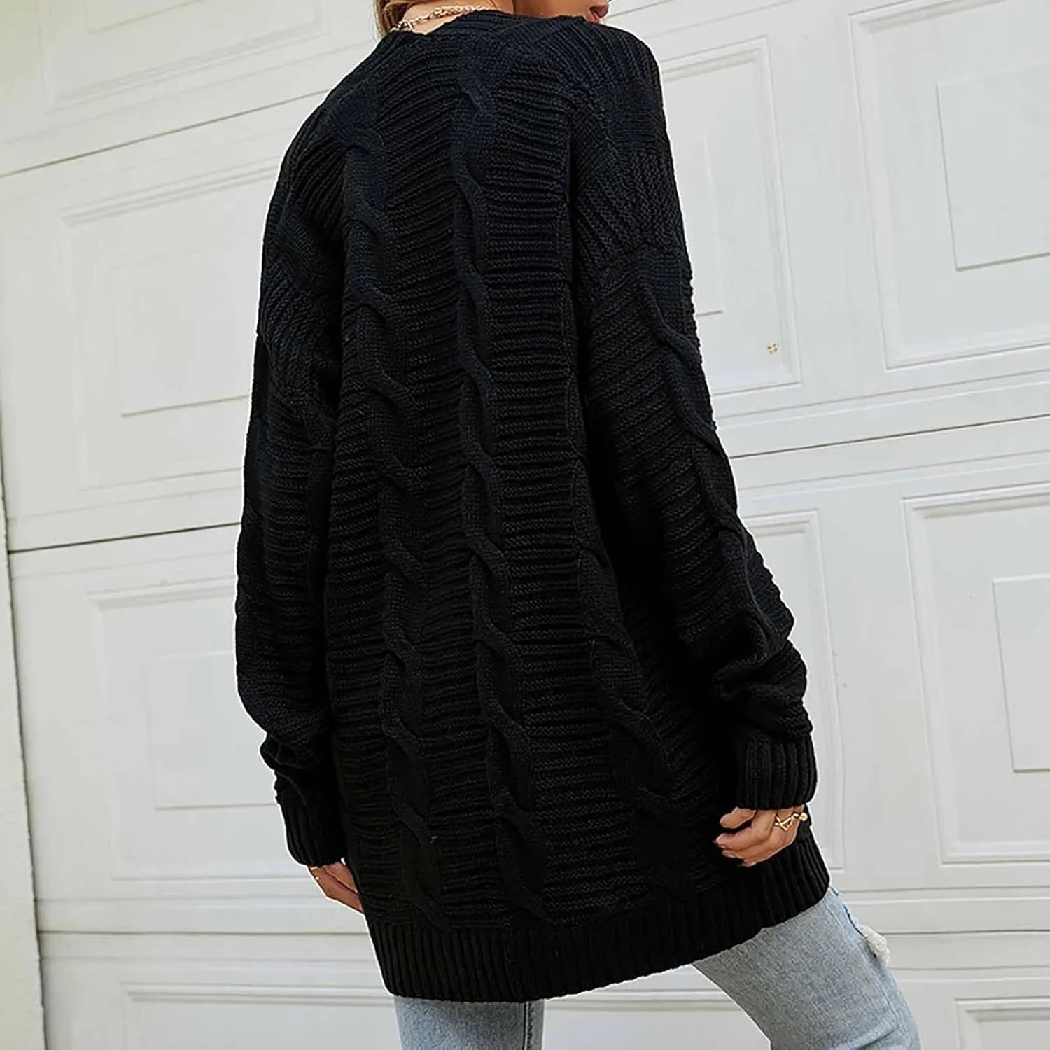Open Front Cardigan for Women Oversized Long Sleeve Cable Knit Sweater Comfy Chunky Cardigan with Pockets